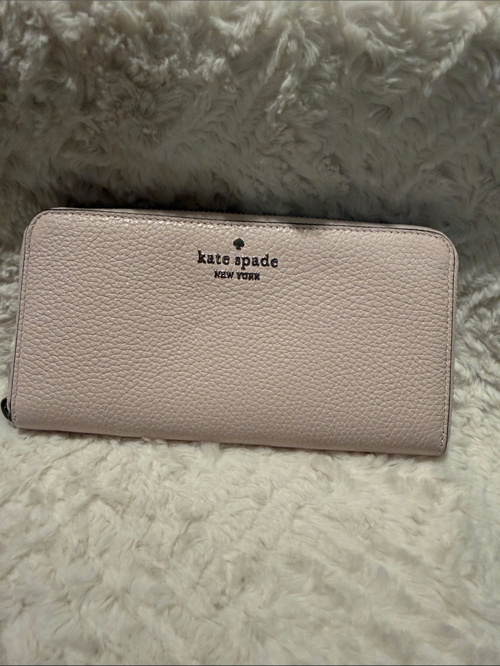 kate spade pale pink pebbled leather zip-around wallet